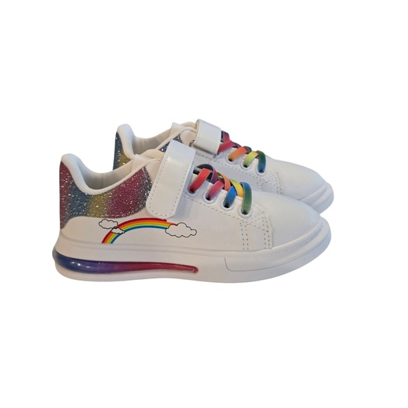 Girls Toddler Rainbow Glitter Sneakers EU 28 US 11 White Low Top Velcro Shoes - Picture 2 of 9